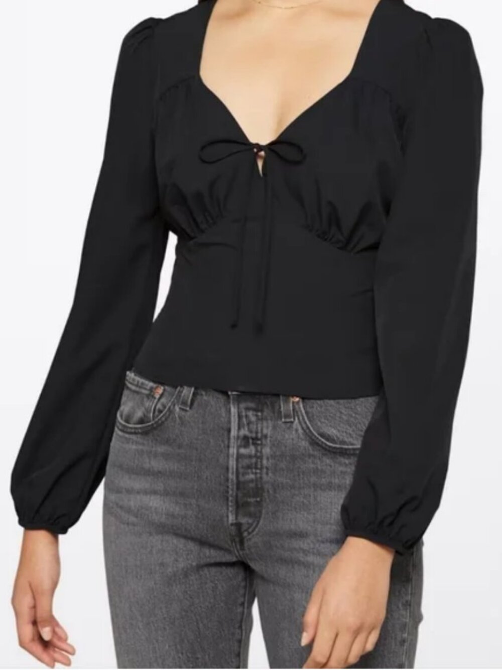 Socialite Long Sleeve Black Marley Tie Front Blouse Medium
